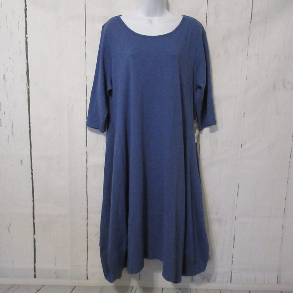 New Habitat Dress L Blue Artist Bubble Pockets Lagenlook Midi Beachy Coastal